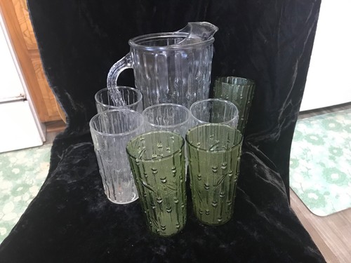 Anchor Hocking Tahiti Bambus Krug & Gläser Avocado & klar, 8 Stück - Bild 1 von 4