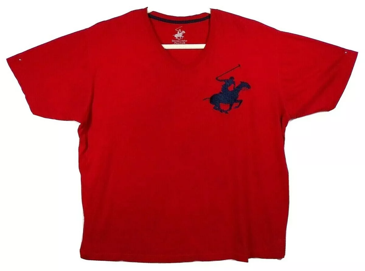 Beverly Hills Polo Club T Shirt Red V Neck S S Mens L Big Embroidery Logo