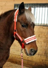 MINI PONY COB HORSE Nylon Christmas Halter Red Silver lace Fuzzy Fleece Pad