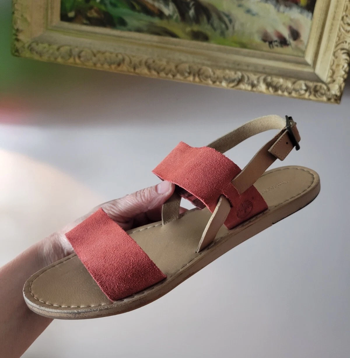 Sandali estivi Timberland donna cinturino piatto pelle salmone piatti 7 campione