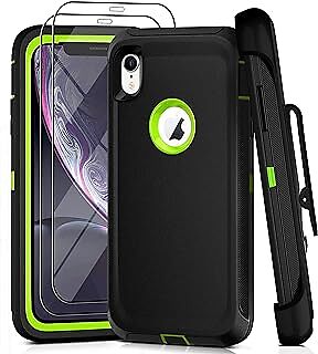 PQC iPhone XR Case with Belt Clip and 2 Pack Screen Protector - Military Grade R
