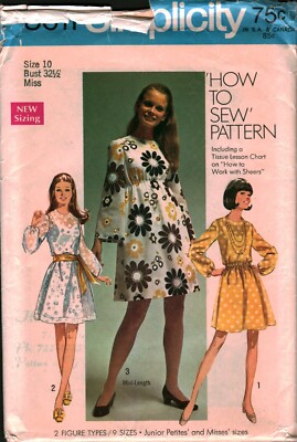 8611 Vintage Simplicity Sewing Pattern Misses Dress Two Lengths OOP How to Sew