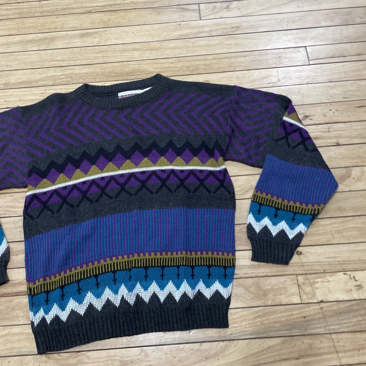 【Vintage】90s Different material lineknit Vintage 90s Trend Basics Knit Sweater Pullover Geometric