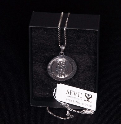 St. Christopher Sterling Silver Necklace and Pendant. By Sevil. Made in Italy.