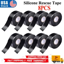 8pcs Black Rubber Silicone Repair Waterproof Adhesive Tape Rescue Self Fusing