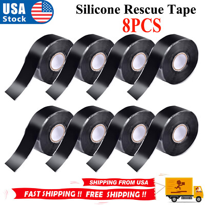 8pcs Black Rubber Silicone Repair Waterproof Adhesive Tape Rescue Self Fusing
