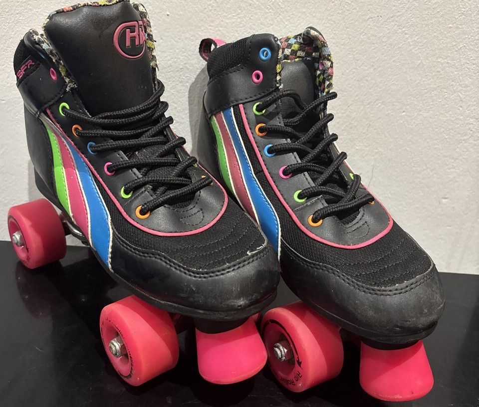 Rio Roller SFR Quad Roller Skates Black Pink Green Retro Style Size UK