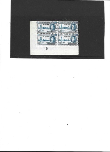 GV1 Turks & Caicos 1946 Victory 3d Blue SG207 Current No 58 block Unmounted Mint