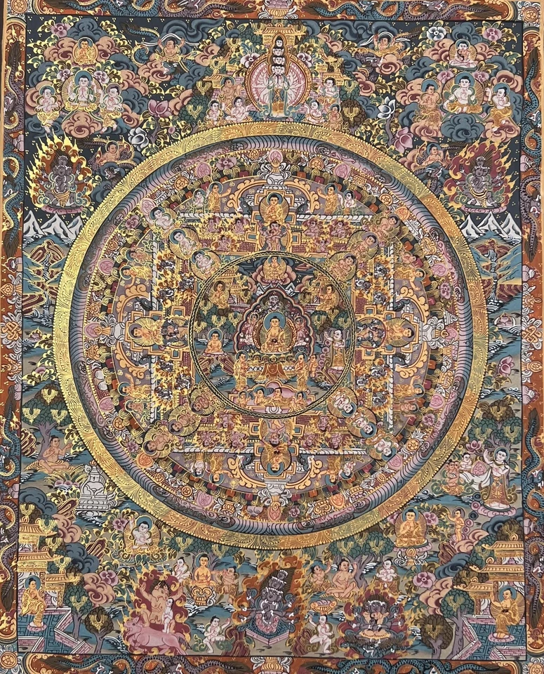 PINTURA THANGKA TIBETANA ORIGINAL MANDALA CÍRCULO GRANDE BUDHHA VIDA/RUEDA DE LA VIDA Foto 3 de 4