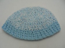 LIGHT BLUE/WHITE - HAND KNITTED - YOUTH SIZE - STOCKING CAP BEANIE HAT