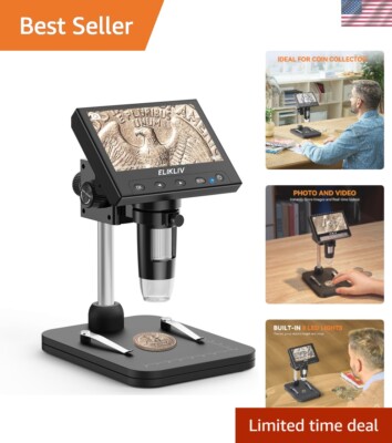 Enhance Coin Collection Details: 4.3'' LCD Microscope with Rechargeable Battery