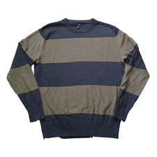 J Crew Sweater Mens Medium Blue Green Crewneck Pullover Wide Stripe Long Sleeve