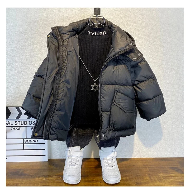 Winter Thick Warm Jacket Plus Velvet Clothing Kids Cotton-Padded Parka Snowsuit - Image 4 of 4