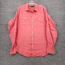 Cremieux Button Up Shirt Mens M Medium Red Classics Linen Long Sleeve Pockets