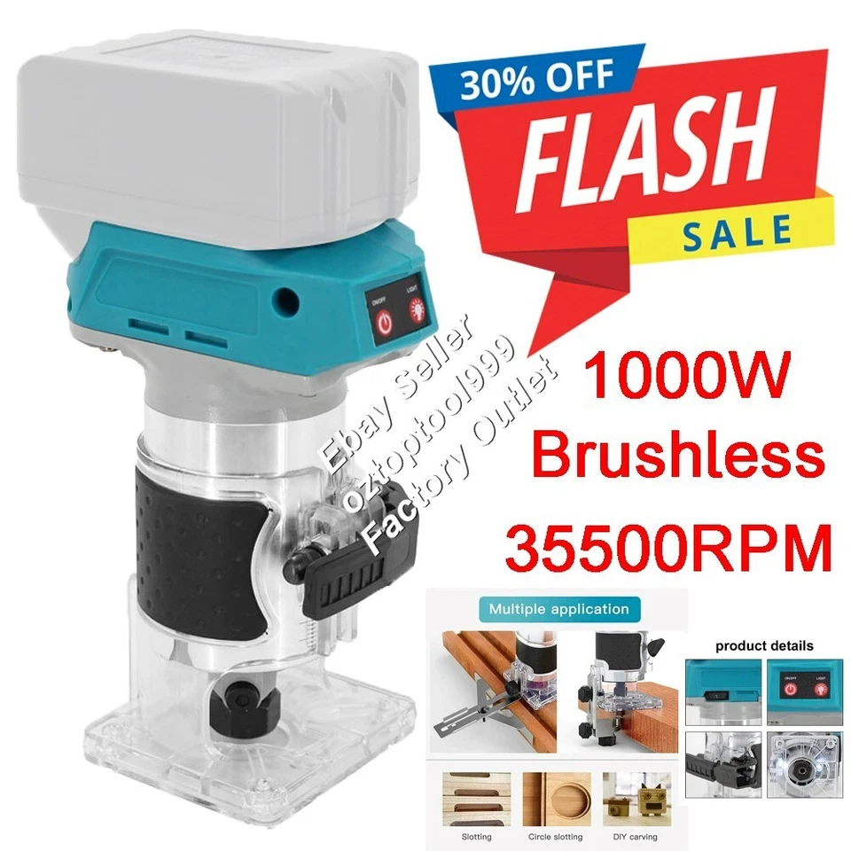 6 Speeds Brushless Laminate Trimmer Router Cordless For Makita 18V Battery 