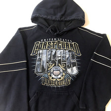 US Coast Guard Men  s Pullover HoodieBlue SZ LG Heavy Oarsman Reflective Piping