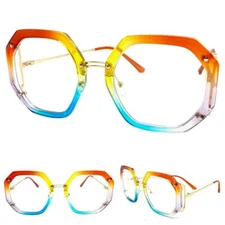 Women Oversized Vintage Retro Style Clear Lens EYE GLASSES Rainbow Optical Frame