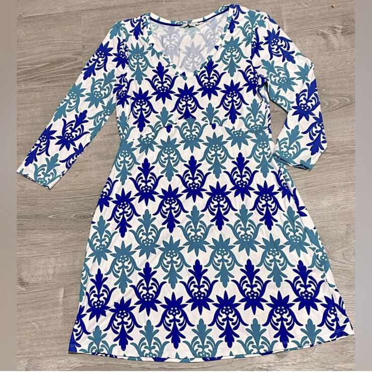 Boden Blue White Floral Print Stretch Jersey Mini Dress Size UK 8 US 4  Small | eBay