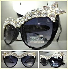 Oversized Exaggerated Retro Cat Eye Style SUN GLASSES Large Frame Bling Crystals