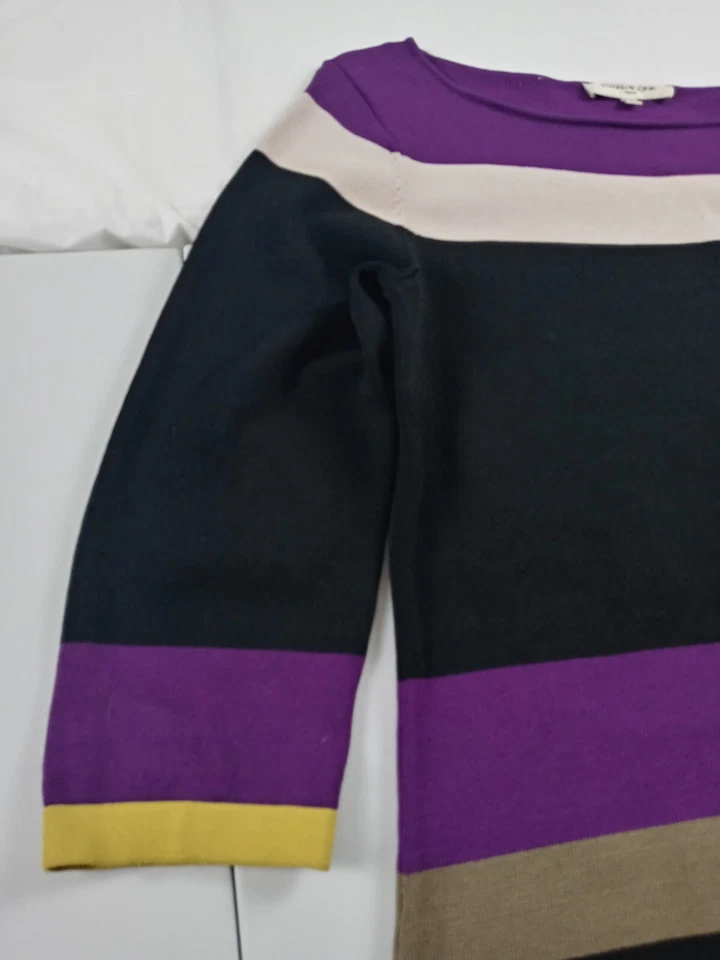 Vestido Suéter Evan Picone Mujer Talla Mediana Negro Rayas Midi Leno Foto 3 de 4