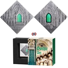 Niue 2014 Crystal Art GOTHIC Pure Silver Square Coin w Agate Insert Perfect