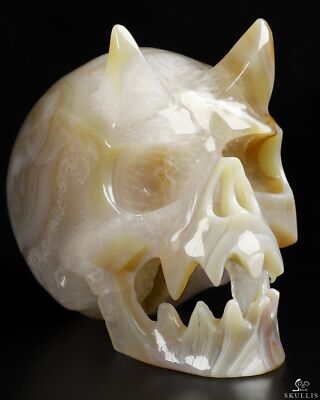 5.0'' Premium Brazilian Agate Hand Carved Crystal Skull Fine Art Sculpture