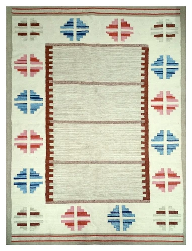 Vintage Handwoven Wool Rug - Unique Design, 6x9 Large Area Carpet, 100% Natural - Picture 6 of 7