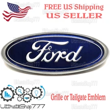 Ford Logo Emblem: Premium 7" BLUE Oval Chrome Logo for Grille