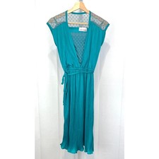 VICKY VAUGHN Junior Vintage Pleated Dress Sleeveless Lace Trim Teal Green EST XS