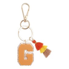 Initial Letter Keychain Cute Alphabet Letter-G Charm with Tassel Yellow Brown 