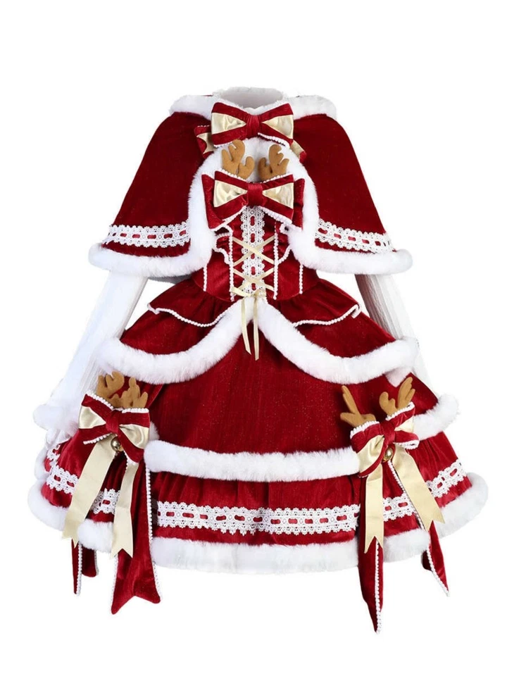 Lolita Rojo Correa Vestido Capa Halloween Ropa Disfraces Conjunto Regalo Navidad Foto 2 de 4