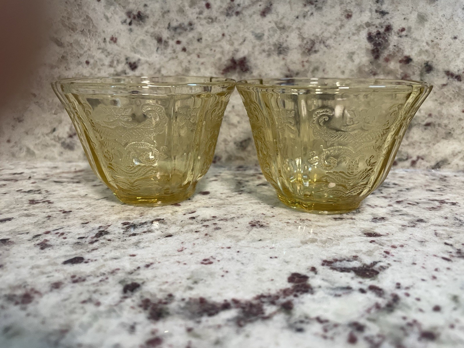 2 FEDERAL GLASS MADRID PATTERN  AMBER CUSTARD CUPS
