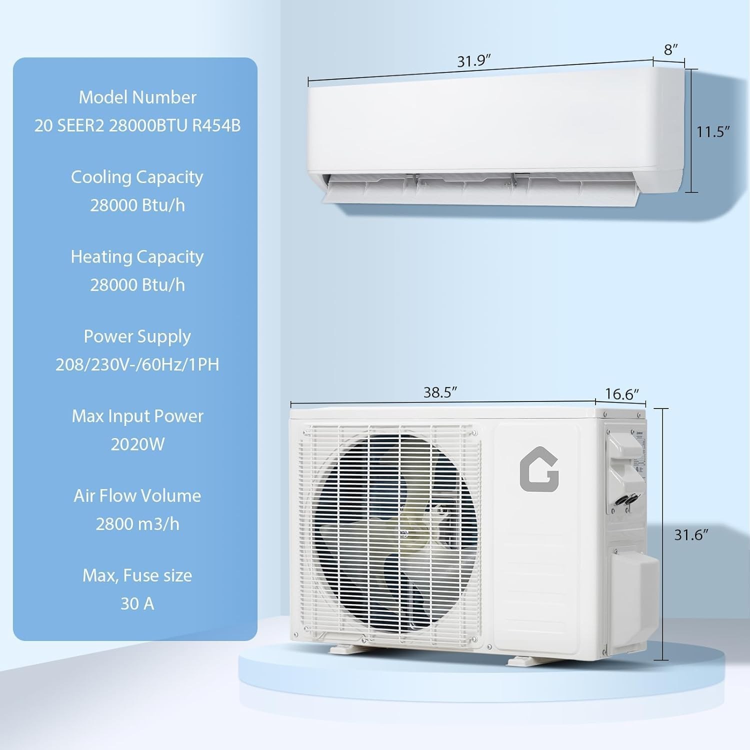 28000 BTU Tri 3 Zone Mini Split Heat Pump Air Conditioner Ductless AC Unit ,230V