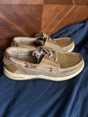 Men s Size 9 Margaritaville Anchor Lace Up Leather Boat Shoes Tan