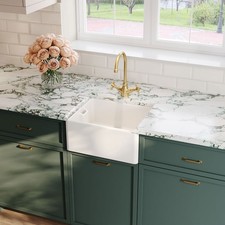 Nuie Belfast Fireclay Kitchen Sink Bowl with Overflow 460mm White Modern Square