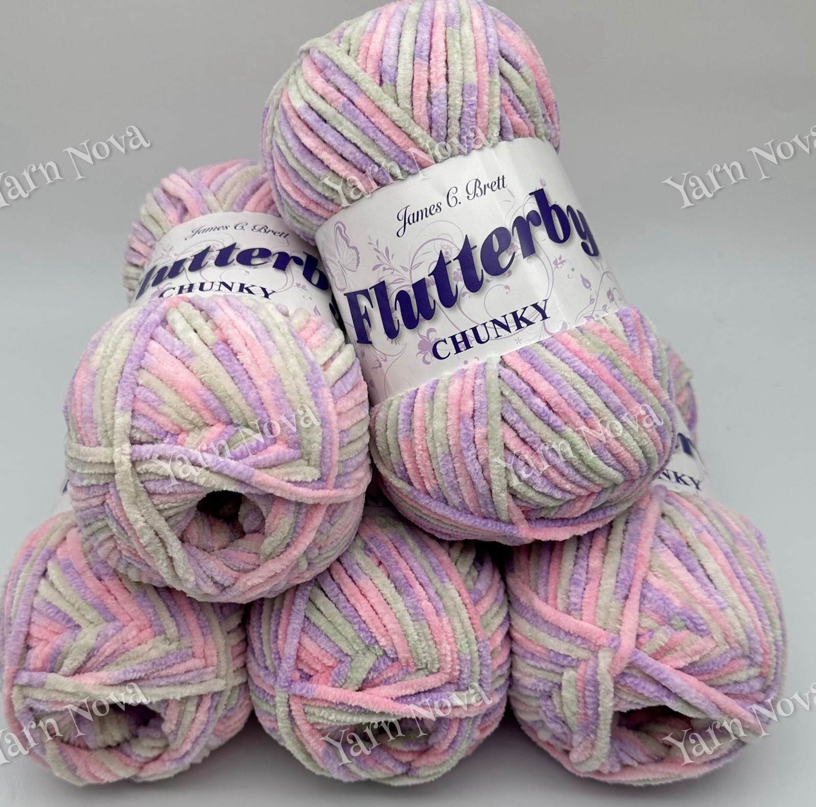 James C Brett Flutterby Chunky Chenille Knitting Yarn Wool - 5x100g Balls - B57
