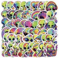 Rainbow Alien Cartoon Style Stickers 50pk Mix Rainbow Fun Stickers Free Shipping