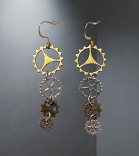 Steampunk Gear Metal Long Gold Stainless Steel Earrings 2317