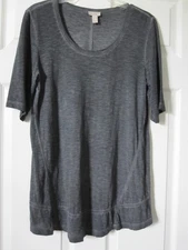 LOGO by Lori Goldstein Distressed Cotton Slub Top Black Small