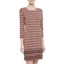 Michael Kors Pink And Black Geometric 3/4 Shift Dress Size Small