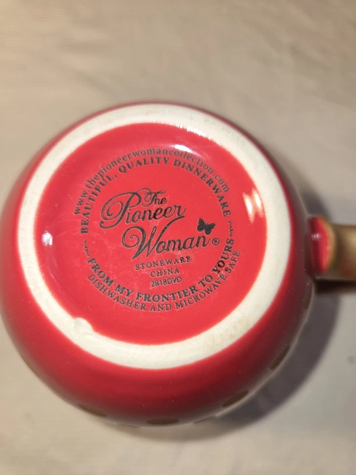 Taza de café roja/dorada Pioneer Woman Christmas Holiday Charm 16 oz Foto 4 de 4