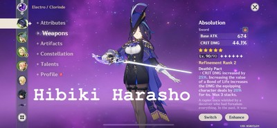 Genshin Impact Asia AR56 Clorinde C6R2 + (5) 5* + (3) 4* C6 + 4* C1-C3 + 5* Weps