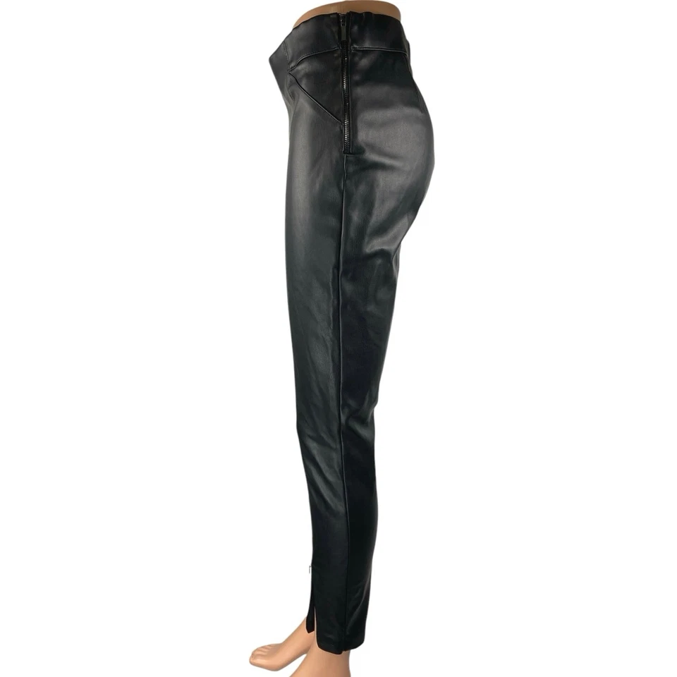 Zara Black Faux Vegan Leather Skinny High Waist Split Hem Trousers Pants Size M - Image 2 of 4
