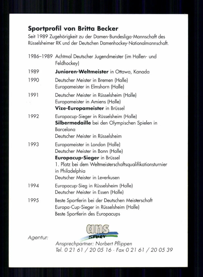 Britta Becker Hockey Nationalmannschaft Original Signiert + A 254688 - Bild 2 von 2