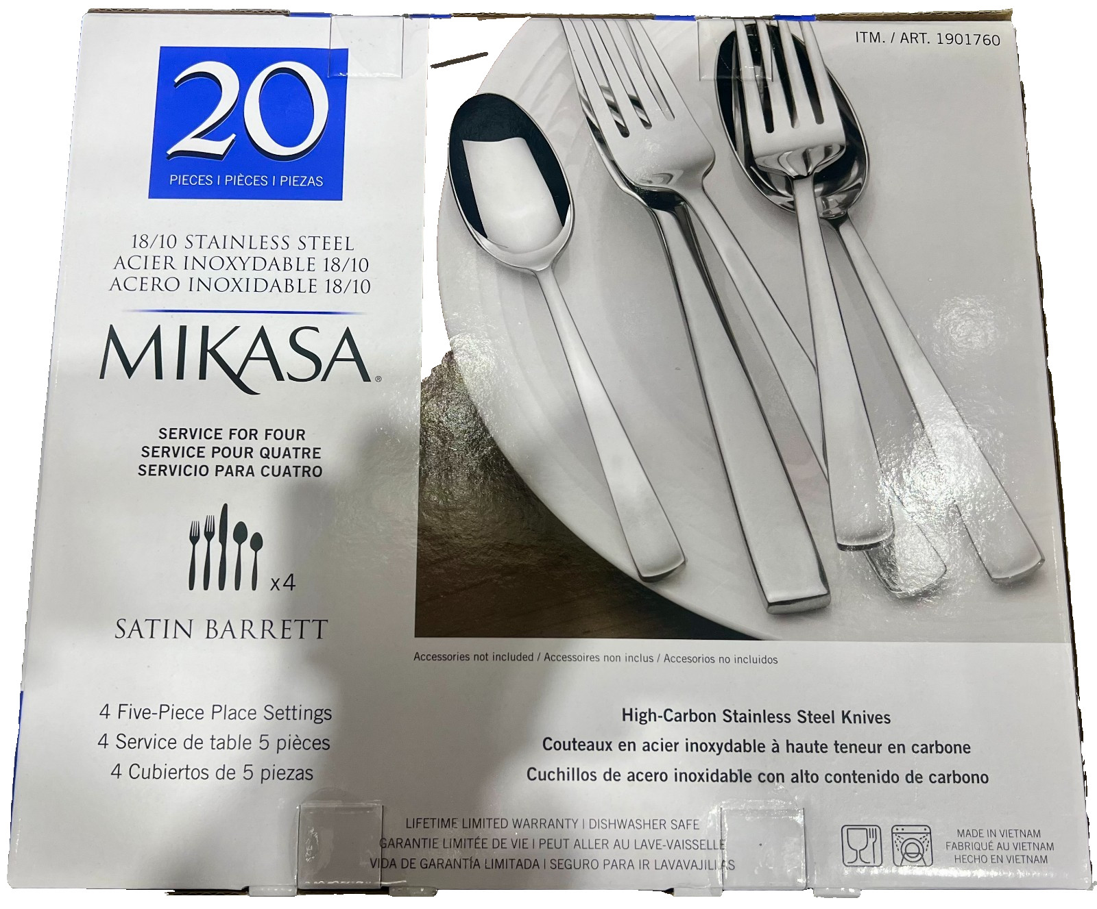 Mikasa, Satin Barret Flatware Service for 4, 20 Piece Set, 18/10 Stainless Steel