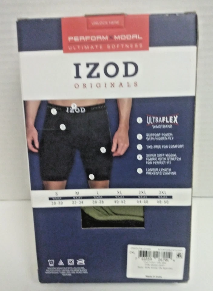 Мужские трусы-боксеры с длинными штанинами упаковка 3 шт. 2XL 44-46 IZOD оригинальные без бирок мешочек для мух - Изображение 2 из 2