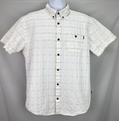 Howler Bros Mens Large White Button Down Short Sleeve Cotton Shirt (pit stains)