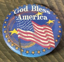 VTG GOD BLESS AMERICA Pinback Button 1.75 Rare Design