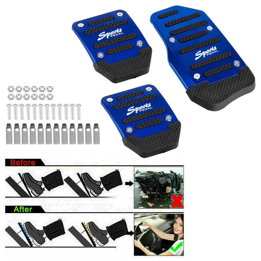 3 PCS Blue Car Universal Non-Slip Manual Transmission Brake Foot Pedal Pad Cover