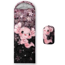 Axolotl Cherry Blossom Printed Camping Sleeping Bags,3 Season Warm  Cool Wea...
